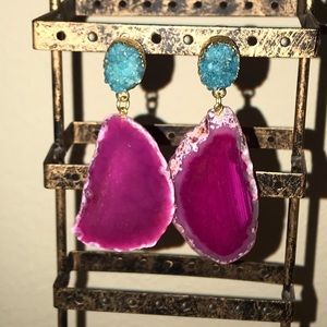 BaubleBar pink geode and druzy earrings.